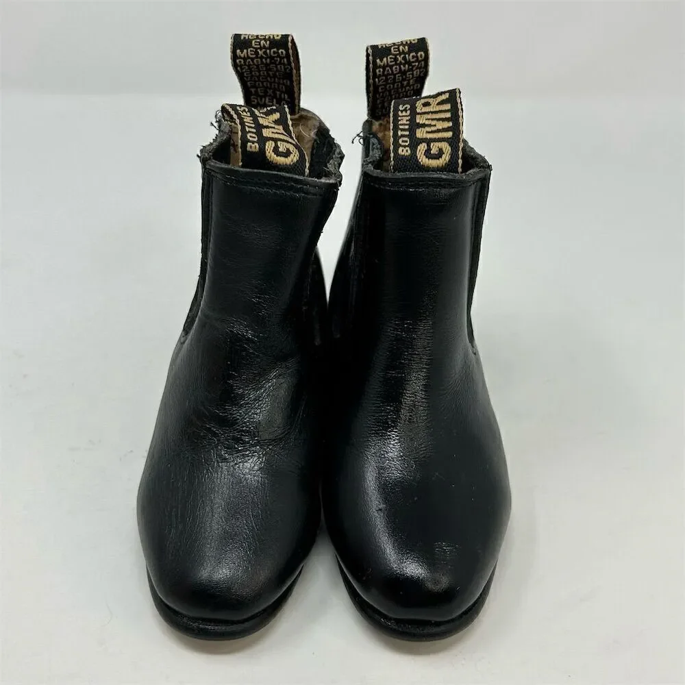 Kid's Charro Black Leather Pull On Western Ankle Boots Size 10 Casual Mexico